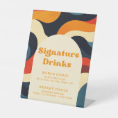 Groovy Kleurrijke Retro Wavy Boho Signature Drinke Reclamebord Met Voetstuk (Voorkant)
