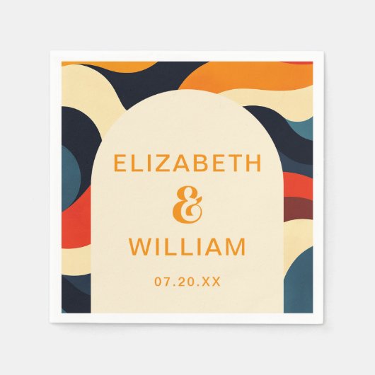 Groovy Kleurrijke Retro Wavy Boho Trouwfoto Servet (Voorkant)