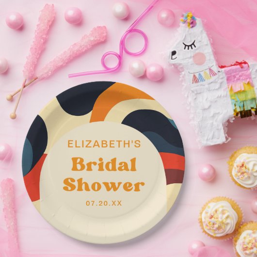 Groovy Kleurrijke Retro Wavy Boho Vrijgezellenfees Papieren Bordje (Feest)