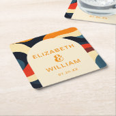 Groovy Kleurrijke Retro Wavy Boho Wedding Kartonnen Onderzetters (Schuin)