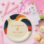 Groovy Kleurrijke Retro Wavy Boho Wedding Papieren Bordje (Feest)