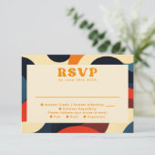 Groovy Kleurrijke Retro Wavy Boho Wedding RSVP Kaartje (Staand voorkant)