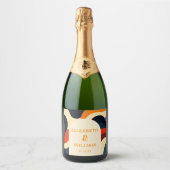 Groovy Kleurrijke Retro Wavy Boho Wedding Sparkling Wijnetiket (Voorkant)