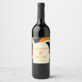 Groovy Kleurrijke Retro Wavy Boho Wedding Wijn Etiket (Voorkant)