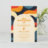 Groovy Kleurrijke Retro Wavy Foto QR Code Huwelijk Kaart (Staand voorkant)