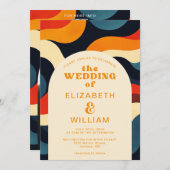 Groovy Kleurrijke Retro Wavy Foto QR Code Huwelijk Kaart (Voorkant / Achterkant)