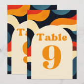 Groovy Kleurrijke Retro Wavy Trouwtafel Nummer Kaart (Voorkant / Achterkant)