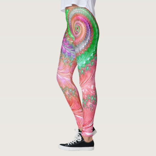 Groovy Kleurrijke Spiral Digitale Abstracte Fracta Leggings (Links)
