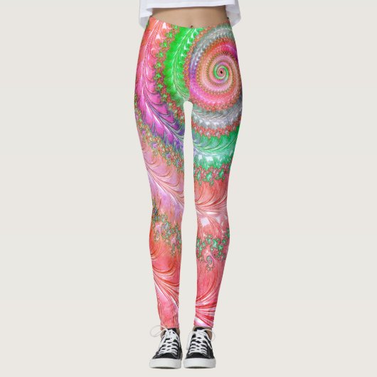 Groovy Kleurrijke Spiral Digitale Abstracte Fracta Leggings (Voorkant)