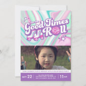 Groovy Kleurrijke Swirls Roller Disco Party Foto Kaart (Voorkant)