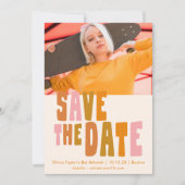 Groovy Kleurrijke Unieke Retro Bat Mitswa Foto Save The Date (Voorkant)