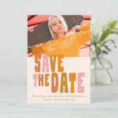 Groovy Kleurrijke Unieke Retro Bat Mitswa Foto Save The Date (Staand voorkant)