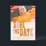 Groovy Kleurrijke Unieke Retro Bat Mitswa Foto Save The Date<br><div class="desc">Groovy Kleurrijke Unieke Retro Bat Mitswa Foto Bewaar de datum - beschikbaar als een digitale download of afgedrukt</div>