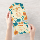 Groovy kleurrijke unieke retro bruiloft all in one uitnodiging (Afscheurbaar)