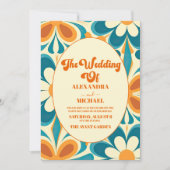 Groovy kleurrijke unieke retro bruiloft kaart (Voorkant)