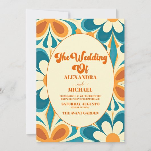 Groovy kleurrijke unieke retro bruiloft kaart (Voorkant)