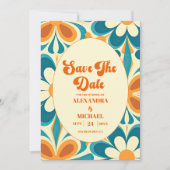 Groovy kleurrijke unieke retro bruiloft save the date (Voorkant)