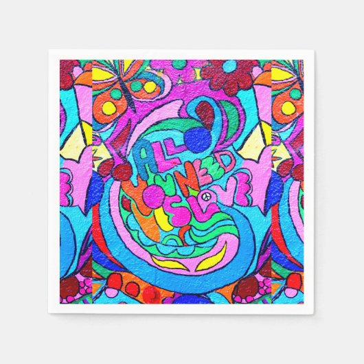 Groovy kleurrijke vrede en liefde servet (Voorkant)