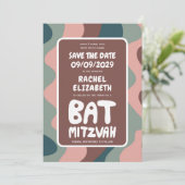Groovy Kleurrijke Waves Custom Bat Bar Bnai Mitzva Save The Date (Staand voorkant)