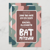 Groovy Kleurrijke Waves Custom Bat Bar Bnai Mitzva Save The Date (Voorkant / Achterkant)
