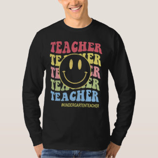 Groovy Kleuter Vibes Retro Gezicht Leraren Rug T-shirt
