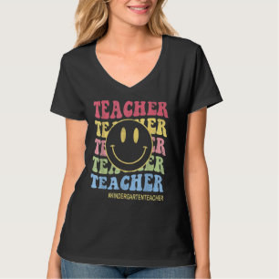 Groovy Kleuter Vibes Retro Gezicht Leraren Rug T-shirt