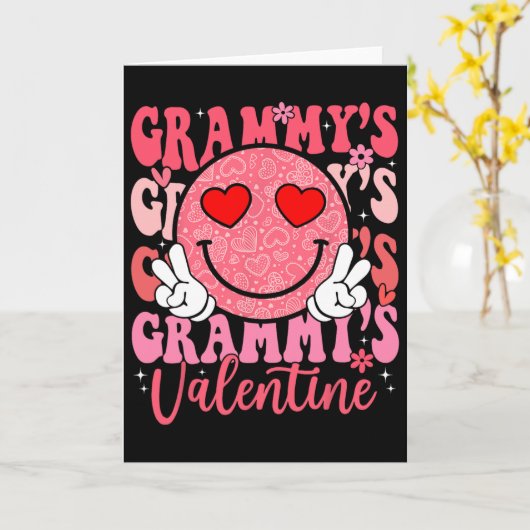 Groovy Lachend Gezicht Grammy's Valentijnsdag Doch Kaart (Gele Bloem)