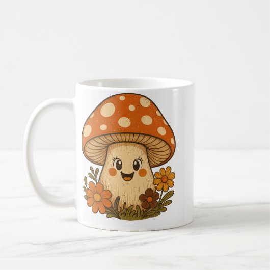 Groovy Lachende Retro Paddenstoel Koffiemok (Links)