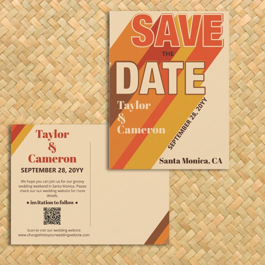 Groovy Lange Schaduw Typografie Sinaasappel Bruin Briefkaart