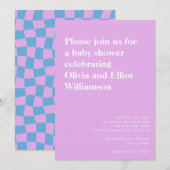 Groovy Lavender Checkerboard Cute Baby shower Kaart (Voorkant / Achterkant)