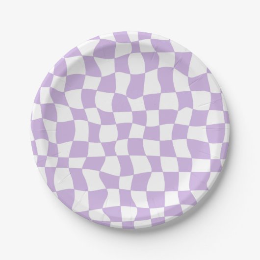 Groovy Lavender White Checkered Papieren Bordje (Voorkant)