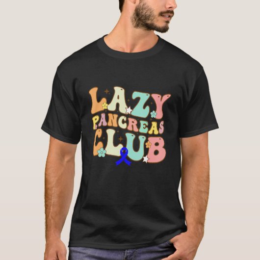 Groovy Lazy Pancreas Club Diabetes Awareness Blue T-shirt (Voorkant)