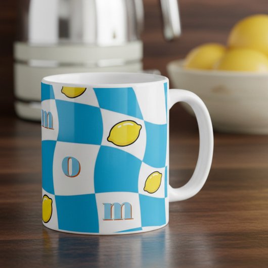 Groovy Lemons Checkerboard Kitchen Kitsch Mom Koffiemok