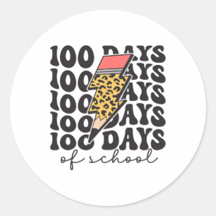 Groovy Leopard Pencil 100 dagen schoolleraar K Ronde Sticker