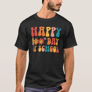 Groovy Leraar 100 Dagen School Student Gelukkig 10 T-shirt