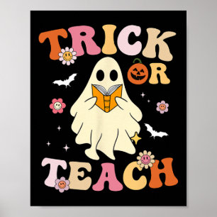 Groovy leraar Halloween truc of leer retro vloer Poster