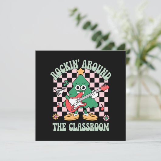 Groovy Leraar Kerst Rockin' Rond De Klas Kaart (Staand voorkant)