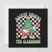 Groovy Leraar Kerst Rockin' Rond De Klas Kaart (Voorkant)