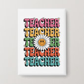 Groovy Leraar Schattig Madeliefje Bloem Retro Teru Button (Voorkant)
