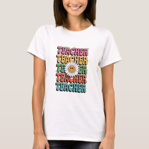 Groovy Leraar Schattig Madeliefje Bloem Retro Teru T-shirt