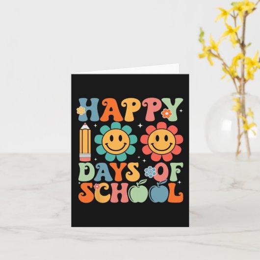 Groovy leraar student 100e dag van school Happy 1 Kaart (Gele Bloem)