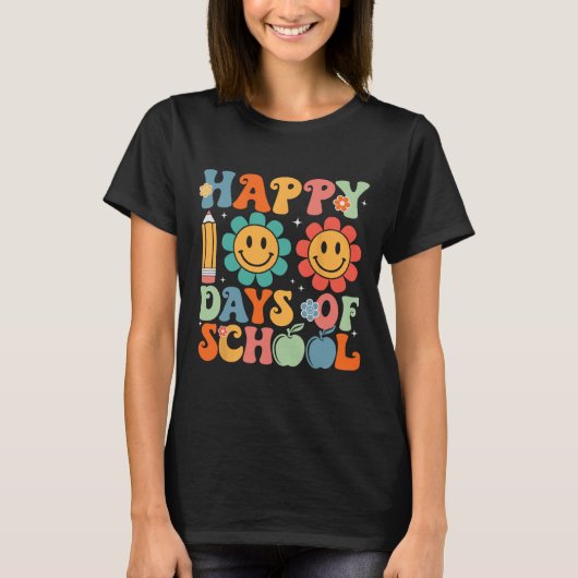 Groovy leraar student 100e dag van school Happy 1 T-shirt (Voorkant)