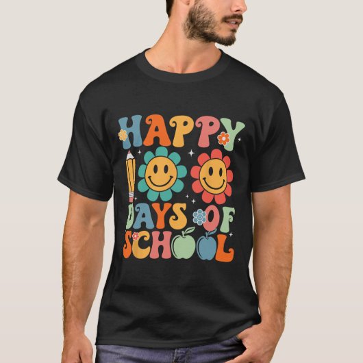 Groovy leraar student 100e dag van school Happy 1 T-shirt (Voorkant)
