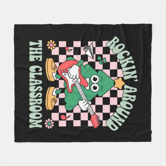 Groovy leraar Xmas Rockin' rond het klaslokaal Fleece Deken (Voorkant (Horizontaal))