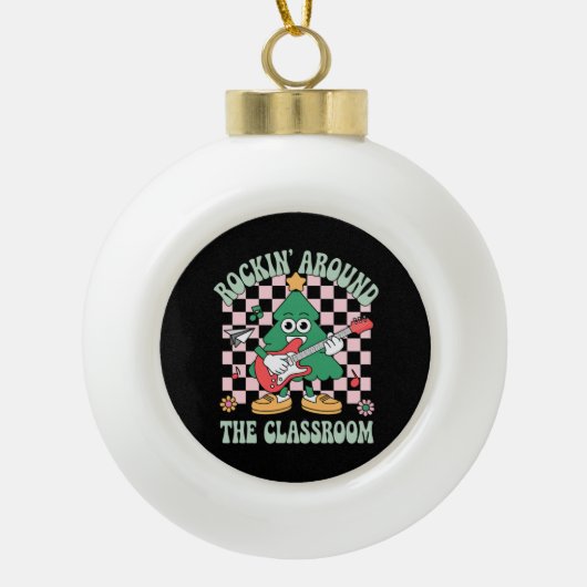 Groovy leraar Xmas Rockin' rond het klaslokaal Keramische Bal Ornament (Voorkant)