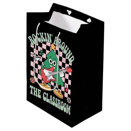 Groovy leraar Xmas Rockin' rond het klaslokaal Medium Cadeauzakje (Voorkant Gekanteld)