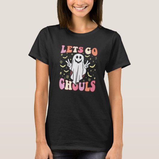 Groovy Let's Go Ghouls Floral Ghost Hippie Brawe T-shirt (Voorkant)