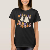 Groovy Let's Go Ghouls Floral Ghost Hippie Brawe T-shirt (Voorkant)