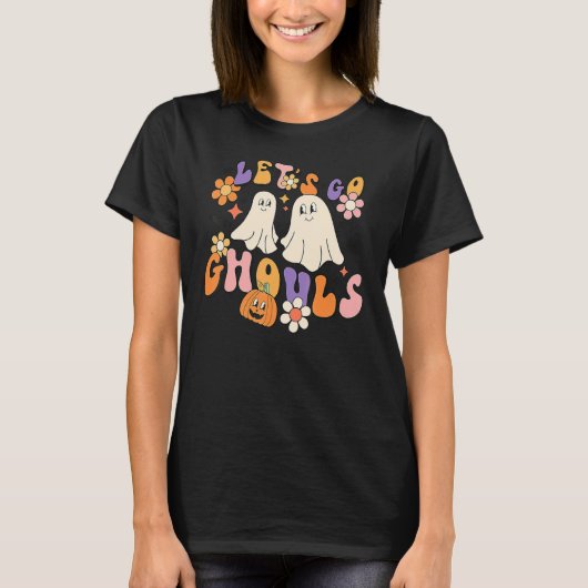 Groovy Let's Go Ghouls Floral Ghost Hippie Brawe T-shirt (Voorkant)
