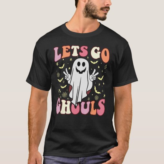 Groovy Let's Go Ghouls Floral Ghost Hippie Retro H T-shirt (Voorkant)